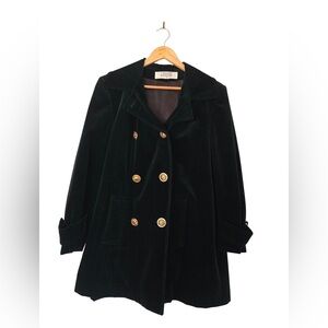 Vintage Imagnum Black Velvet Pea Coat | Gold Lion Crest Buttons | Classic Tailo